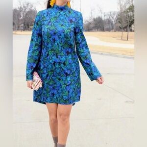 Zara Blue and Green Floral Mini Dress